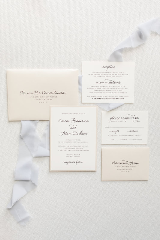 elegant and formal panel pocket wedding invitation in opal shimmer, ivory, and champagne