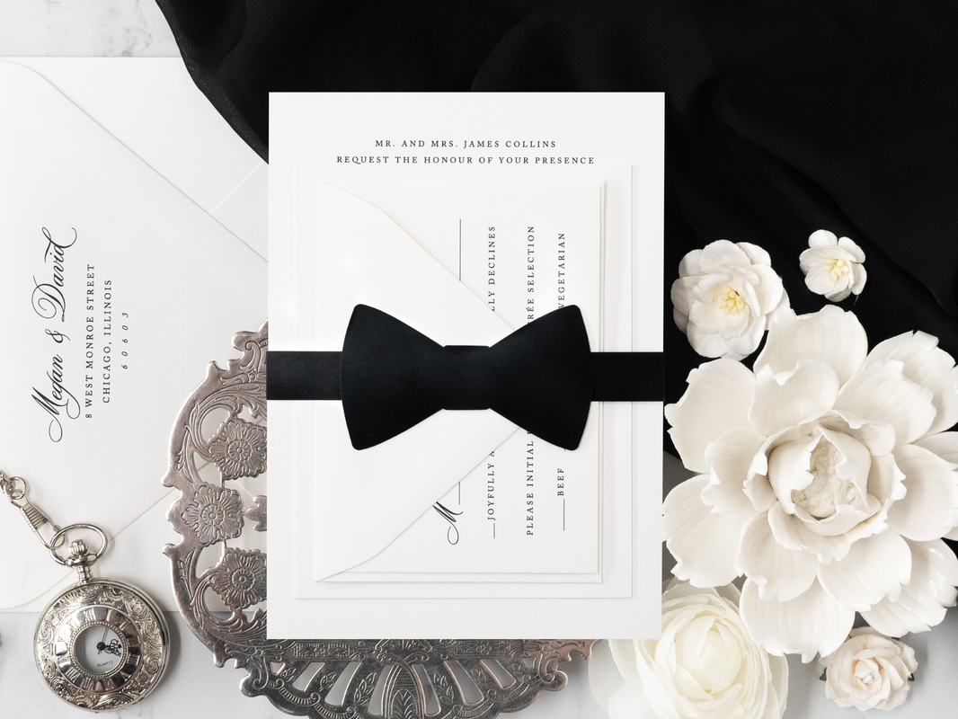 monroe-black-velvet-bow-tie-belly-band-envelope-liner-letterpress-wedding-invitation-chicago-second-city-stationery_1_origPicture