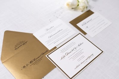 Elegant and Formal Luxury Wedding Invitation in Champagne, Gold Foil, and Ivory with Belly Band - Chicago Wedding Invitations