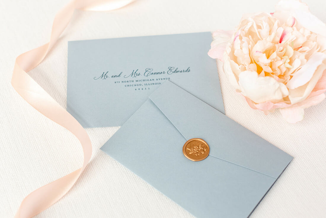 Wax seals Navy Wedding Envelopes Modern Calligraphy Invitations Envelopes Navy Silk Ribbons Ivanna Floral Wedding Invitation Sets
