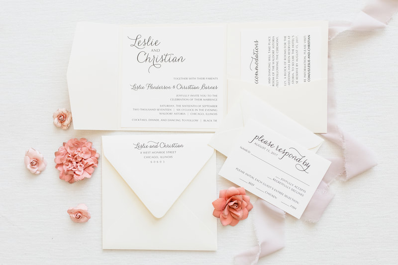 elegant & formal layered square pocket wedding invitation in cream, ivory, opal / champagne shimmer with belly band and monogram square - chicago wedding invitations