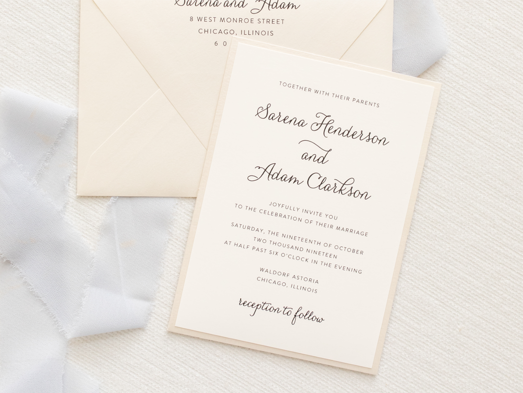 ELEGANT AND FORMAL LAYERED PANEL POCKET WEDDING INVITATION IN OPAL SHIMMER, IVORY, AND CHAMPAGNE