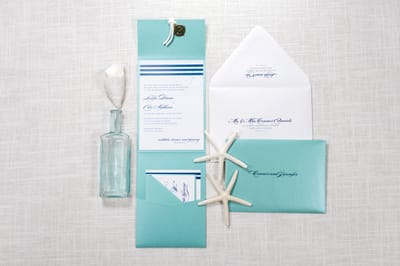 elegant and formal nautical compass charm and rope pocket fold wedding invitation in white and teal / tiffany blue, and navy blue - chicago wedding invitations