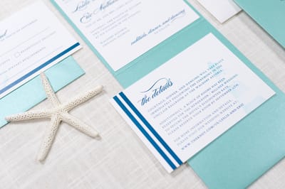 elegant and formal nautical compass charm and rope pocket fold wedding invitation in white and teal / tiffany blue, and navy blue - chicago wedding invitations