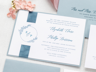 hampton-thumbnail-dusty-blue-french-blue-velvet-ribbon-band-wedding-invitation-with-floral-foliage-monogram-crest_2