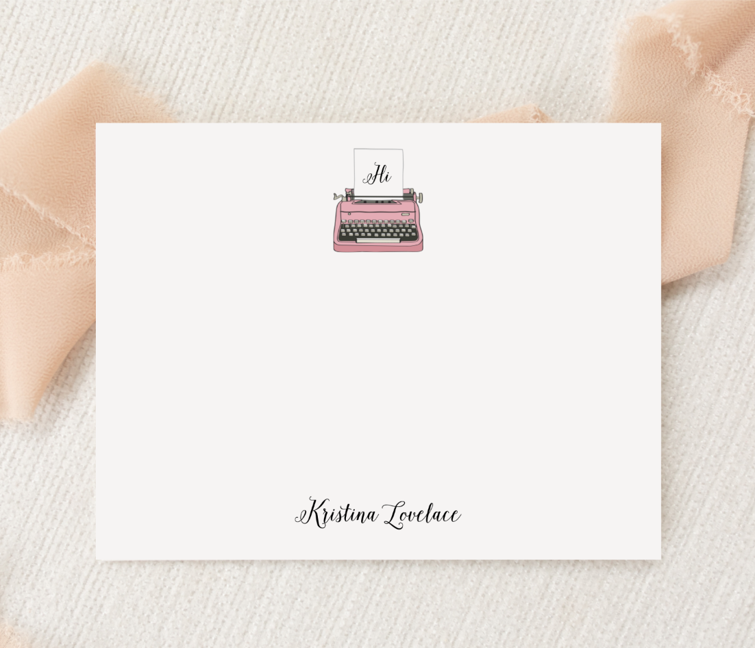 Personalized Custom Stationery, Stationary, Typewriter, Flat Note Cards and  Envelopes, Printed Thank You, Monogrammed, Snail Mail Gift, Light Pink