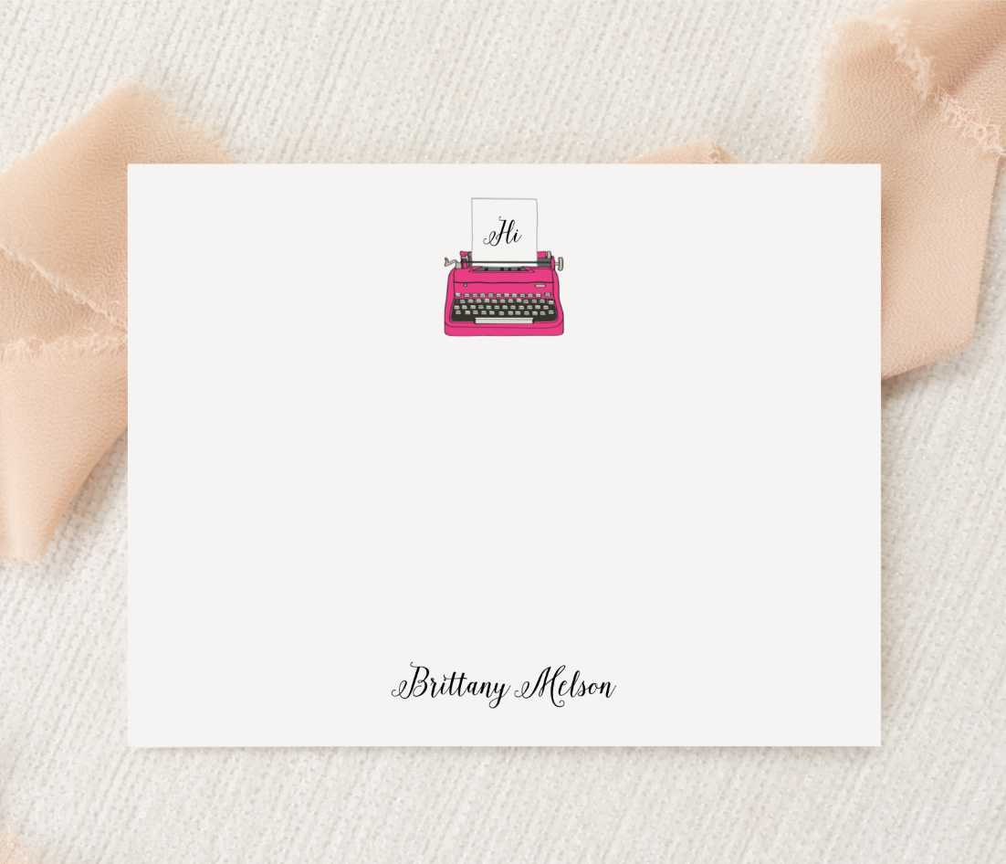 Personalized Custom Stationery, Stationary, Typewriter, Flat Note Cards and  Envelopes, Printed Thank You, Monogrammed, Snail Mail Gift, Fuchsia Pink