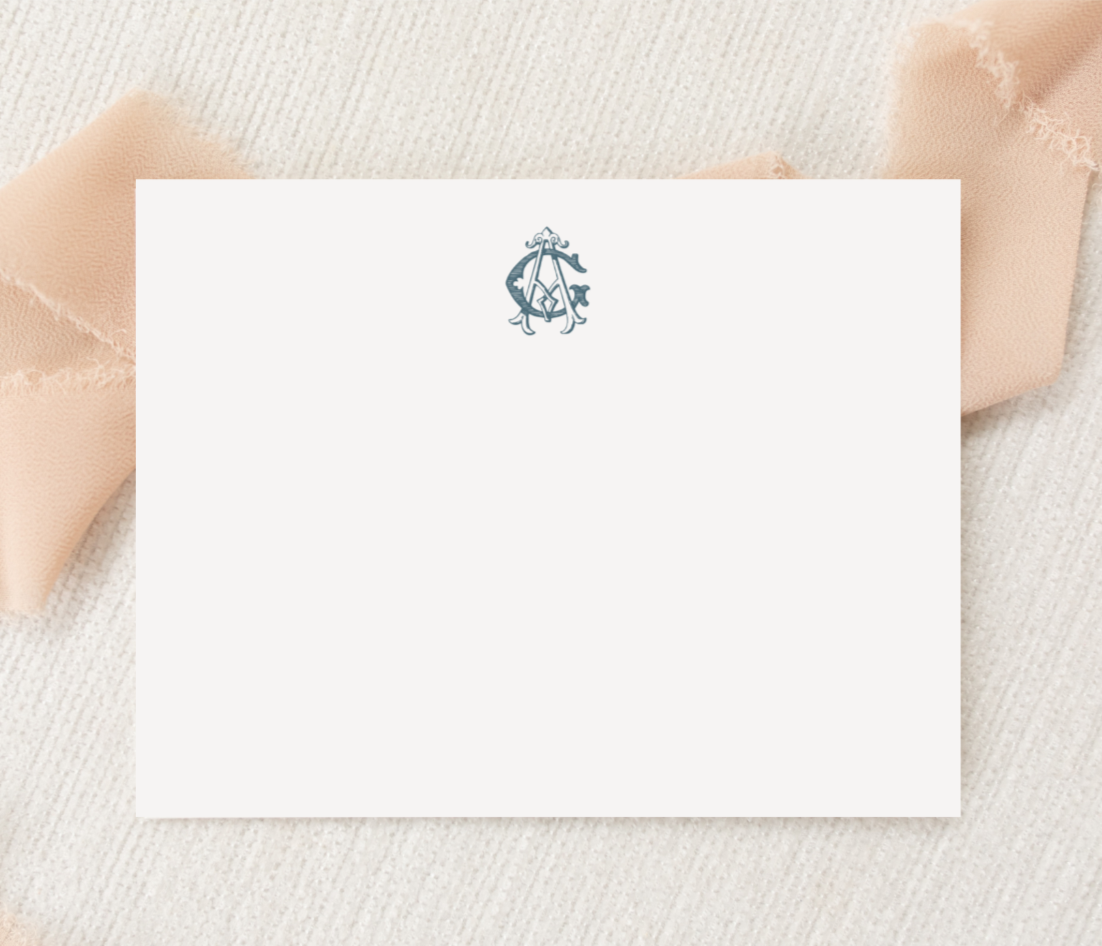 Personalized Custom Color Elegant Vintage Filigree Monogram Newlywed  Wedding Thank You Cards, Bridal Shower, Wedding Cards - Baroque