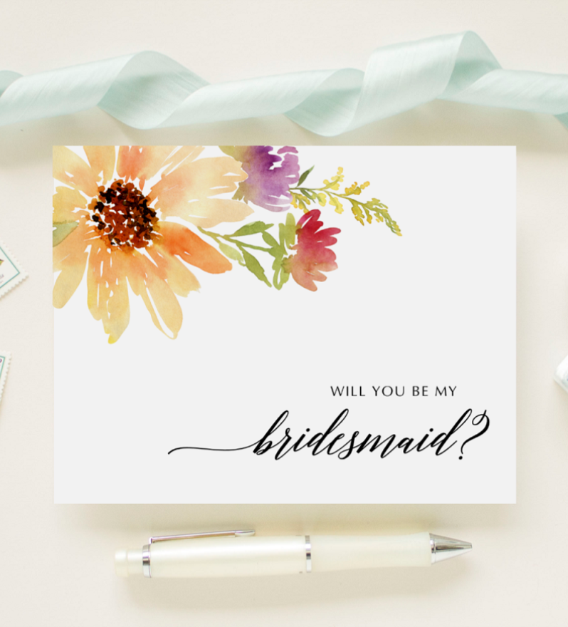 Chief Bridesmaid Proposal Card Flower Print Card. Bridesmaid Matron of Honour Personalised Will You Be my Flower Girl