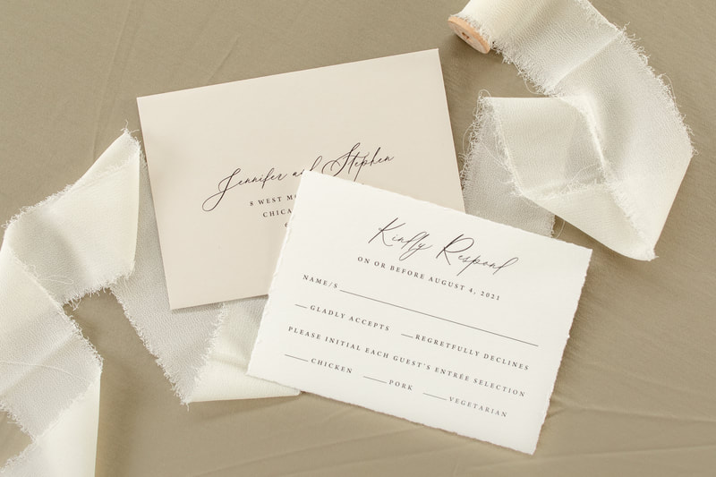 Walden Chicago Venue Elegant Formal Romantic Wedding Invitation Hand Torn Deckle Edge Paper Modern Calligraphy Script Design