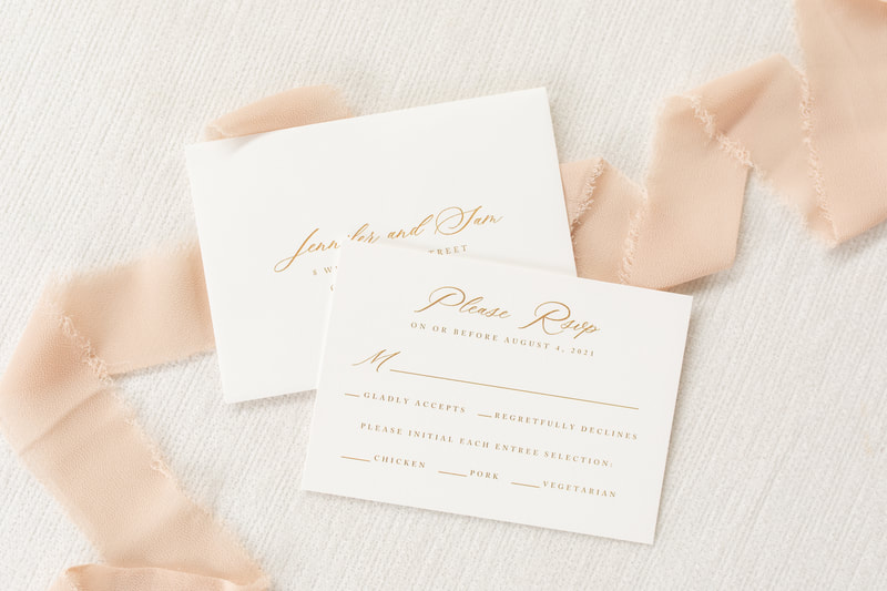 Walden Chicago Collection Elegant and Formal Wedding Invitation with a Wax Seal Embellishment Calligraphy Script Font and Envelope Liner - White and Gold Romantic - Monogram