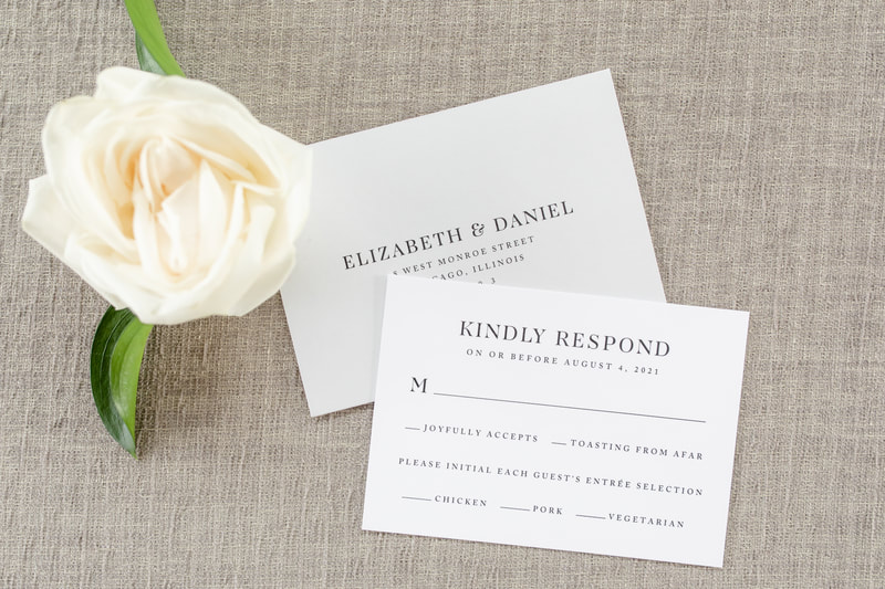Walden Chicago Venue Modern Formal Black White Grey Wedding Invitation Botanical Floral Ampersand Monogram Envelope Liner
