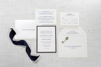elegant, formal, and modern panel pocket wedding invitation in ivory, gold glitter, navy blue, and opal shimmer - chicago wedding invitations